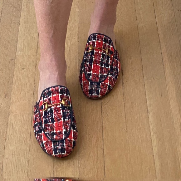 Gucci slides. Tweed pattern, red and blue. Size 8. - Picture 2 of 4